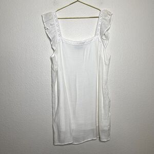 Lulus Mini Dress Size XL Shift Gauze White Ruffle Peasant Prairie Summer Spring